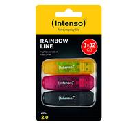 Intenso Rainbow Line 32 GB Pacco da 3 - Chiavetta USB-A 2.0, Nero, rosso e giallo