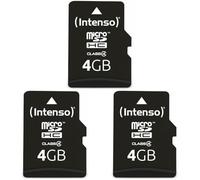 Intenso Scheda di memoria MicroSDHC Memory Card da 4 GB, Class 4 (con Adattatore SD) (Confezione da 3)