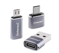 Intenso Set di 3 adattatori USB (MIX480) da USB-C a USB-A, USB-A a USB-C, USB-C a microUSB, 480 Mbit/s ad alta velocità, USB 2.0, OTG, alluminio, grigio