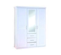 Inter Link - Armadio - Armoire à portes battantes - Armoire avec glace - Armoire penderie - Armadio da camera - 3 ante - 3 cassetti - Pino massiccio - Geraldo - Blanc lacqué