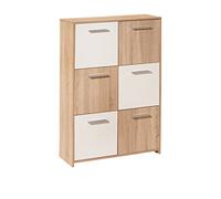 Inter Link - Cassettone - Credenza - Cassettone a 6 ante - 2 colori - Melaminico - Rovere Sonoma e imitazione del bianco - LxPxH : 77x30x115 cm - Egadi