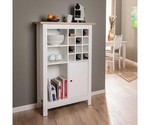 Inter Link - Credenza per 12 bottiglie con 3 ripiani e 1 anta - Armadietto per vino - Mobile da cucina - Armadio buffet - per la conservazione del vino - rovere Artisan Bianco - Julina