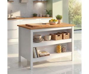Inter Link - Cucina a isola - Isola centrale - Piano di lavoro - Mobiletto con ripiani - Melaminico - Lunghezza 124 cm - Altezza 82 cm - Profondità 75 cm - Julina - Bianco/Rovere Artigianale