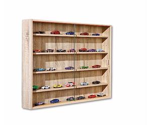 Inter Link Espositore da parete per oggetti da collezione Mobile contenitore con 4 ripiani 5 scomparti per miniature Pannello in truciolato Rovere(80x60x9,5 cm) Collectizioni