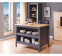 Inter Link - Isola per cucina - Isola centrale - Piano di lavoro - Mobile cucina con ripiani - Melaminico - Lunghezza 124 cm - Altezza 82 cm - Profondità 75 cm - Nellina - Antracite/Rovere Artisan