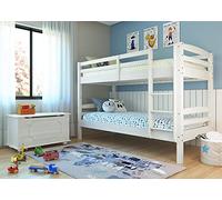 Inter Link - Letto a castello per bambini - Pino massiccio - Con scala - 2 posti letto 90 x 200 cm - Con 2 reti a doghe - Sponda di sicurezza - Annika - Vernice bianca - 90 x 200 cm