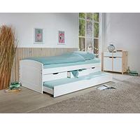Inter Link Letto a scomparsa Letto con contenitore Letto a cassetti in MDF 2 posti letto 90x200 cm 3 cassetti contenitore Legno massiccio verniciato bianco Senza rete né materasso 90x200 cm Rieka