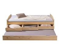 Inter Link: letto funzionale con cassetti e rete in legno massello 90x200cm | Letto funzionale con spazio contenitivo e cassetti 2 posti letto in pino massiccio, rete laccata naturale 90x200 cm Marinella