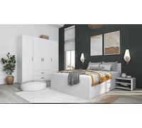 Inter Link Letto funzionale Letto con contenitore Letto con cassetti e comodino Colore Laccato Bianco Per adulti, bambini, ragazzi Letto matrimoniale Letto Ranya 140 x 200 cm