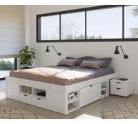 LETTO TILL + VANI CONTENITORE + COMODINO CON RUOTE 186x209x47,5H PINO MASSELLO V