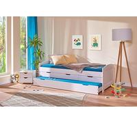 LETTO ULLI + CASSETTI CONTENITORE E SECONDO LETTO INFERIORE 98x205x63H PINO MASS