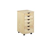 Inter Link - Piedistallo mobile - Piedistallo mobile con 6 cassetti - Piedistallo per ufficio - Mobiletto - Carrello mobile - Cassettiera - Legno di pino massiccio - Laccato naturale - LxPxH: 35x39x66 cm - Nils