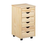 Inter Link - Piedistallo mobile - Piedistallo mobile con 6 cassetti - Piedistallo per ufficio - Mobiletto - Carrello mobile - Cassettiera - Legno di pino massiccio - Laccato naturale - LxPxH: 35x39x66 cm - Nils