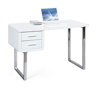 Inter Link - Scrivania bianco lucido - MDF laccato - Scrivania moderna bianca - con 2 cassetti - Con struttura in metallo - L:120 x P:55 x H76cm - Claude