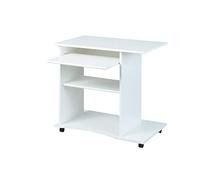 Inter Link - Scrivania - Tavolo per computer portatile - Tavolo per computer - Su rotelle - Cassetto scorrevole - Mini scrivania - Laminato - 80 x 50 x 75cm - Bianco - Pepe