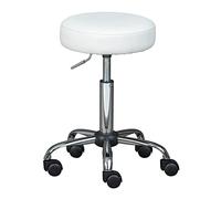 Inter Link Sgabello girevole su rotelle Altezza regolabile 50 66 cm Sgabello con rotelle Sgabello da lavoro Sgabello da ufficio Metallo e similpelle ASRA Bianco
