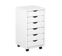 Inter Link - Piedistallo mobile - Piedistallo mobile con 6 cassetti - Piedistallo per ufficio - Mobile - Carrello mobile - Cassettiera - Legno di pino massiccio - Laccato bianco - 35 x 40 x 65 cm - Simon