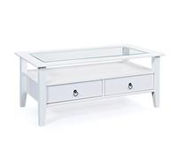 Inter Link - Tavolino - Tavolo in legno massiccio - Tavolino in pino massiccio - con piano in vetro - 2 cassetti tinti di bianco - 115 x 60 x 45 cm - Provence 7