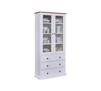 Inter Link - Vetrina - Credenza - Armadio per stoviglie - Mobile da pranzo - Stile country - Legno massiccio FSC - 2 ante - 3 cassetti - Westerland 10 - Bianco
