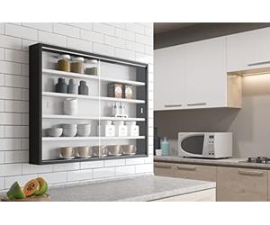 Inter Link Vetrina da collezione per figurine bianca e nera 80 x 60 cm | Ideale per i collezionisti: vetrina da parete in MDF e vetro che permette di esporre le statuine al riparo dalla polvere