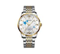 (Inter-oro-bianco) Orologio al quarzo con quadrante Earth e fibbia a farfalla B1117