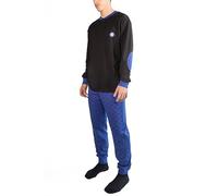 Inter, Pigiama Serafino in Interlock di Cotone, 100% Cotone, Maglia più Pantalone, Nero, con Logo dell'Inter, Taglia M