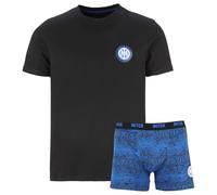 Inter Set intimo uomo linea Home con t-shirt in cotone e boxer in cotone ed elastan, nero e blu con logo ufficiale - M