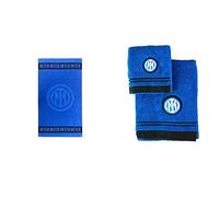 Inter Telo Mare Blu, Cotone, Unisex Adulto, Nero, Taglia Unica & Set Spugna Asciugamano Viso + Ospite, 100% Cotone