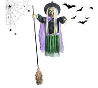 Interactive Flying Witch Halloween Decorations, Fashionable Fly Old Women on Broom, Outdoor Decoration, Hallo-ween Decorations for Garden Yard Lawn, House Decors, 1108g