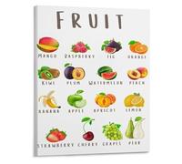 Interactive Learning Poster Fruit Names and Vocabulary Chart Canvas Wall Art for Childrens Activity Area Decor(Framed,12x18inch(30x45cm))