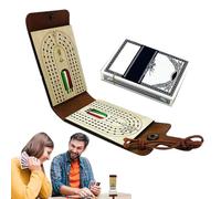 Interactive Wooden Game Set, Classic Card Board, Peg Scoring Kit, Built in Storage, Faux Leather Case, Compact Size, Game Night, Travel Play 3.94x2.76x1.18 Inches