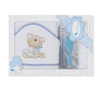 Interbaby Asciugamano con cappuccio per neonato LOVE YOUin bianco e blu con Set de Spazzola e Pettine - 900 g