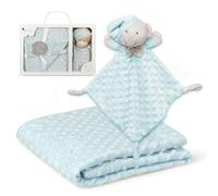 Interbaby - Coperta neonato + Doudou Bebe | Coperta in cotone neonato e poliestere, velluto, comoda, calda, 80 x 110 cm | Peluche morbido e adorabile, 28 x 17 cm | Bolla + Orso verde