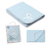 Interbaby - Coperta neonato | Extra morbido ricamato Orso Fiocco comodo, caldo | Coperta mesi bambino 80 x 110 cm, Unisex, per lettini, passeggini, mosè