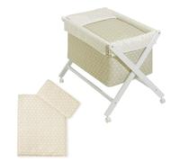 Interbaby Culla Neonato Legno con Ruote e Materasso Completa (Star Beige) | Navicella prodotta in Spagna, completa con materasso, biancheria, piumino e cuscino in microfibra, ruote con freno
