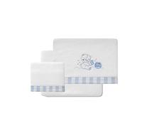 Interbaby Lenzuola Coralina Honey Bear bianco e blu per navicella e carrozzina.