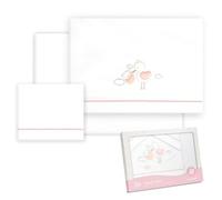 Interbaby - Lenzuola in cotone - Auto/Mosè/Navicella - Cicogna Orso - Set 3Pcs. Lenzuolo sotto + piano di lavoro + federa cuscino