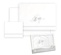 Interbaby - Lenzuola in cotone - Auto/Mosè/Navicella - Cicogna Orso - Set 3Pcs. Lenzuolo sotto + piano di lavoro + federa cuscino