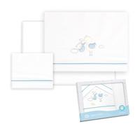 Interbaby - Lenzuola in cotone - Auto/Mosè/Navicella - Cicogna Orso - Set 3Pcs. Lenzuolo sotto + piano di lavoro + federa cuscino
