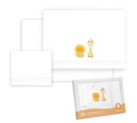 Interbaby - Lenzuola in cotone - auto/mosè/navicella - leone giraffa uccellino - set 3 pezzi. Lenzuolo sotto + piano di lavoro + federa cuscino