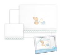 Interbaby - Lenzuola in cotone - Auto/Mosè/Navicella - Orso sdraiato coniglietto - Set 3 pezzi. Lenzuolo sotto + piano di lavoro + federa cuscino