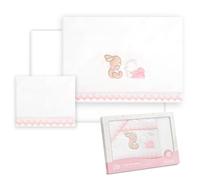 Interbaby - Lenzuola in cotone - Auto/Mosè/Navicella - Orso sdraiato coniglietto - Set 3 pezzi. Lenzuolo sotto + piano di lavoro + federa cuscino