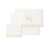 Interbaby - Lenzuola per bambini 100% cotone auto/Mosè/Cappotto - Guipur Orso Luna Set 3 pezzi, lenzuolo sotto+piano di lavoro+federa cuscino - Made in Italy