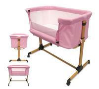 INTERBABY Mini culla Da Affiancare STUCK TO ME rosa- Set lettino in alluminio, borsa per medicazione e trasporto - 6 altezze regolabili - ruote indipendenti con freni