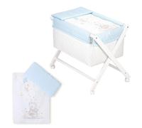 Interbaby Mini culla in legno bianco con tessuti inclusi della collezione Elefante in blu