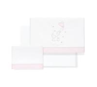 Interbaby Set 3 Pezzi Lenzuoline Lenzuola Per Carrozzina Navicella Compatibile Next to Me - 50x80 - Elefante Bianco Rosa