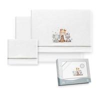 Interbaby - Set di lenzuola per carrello 40 x 80 cm, per bebè, lenzuola invernali, in corallina, modello giraffa, elefante, con lenzuolo con angoli + lenzuolo sopra + federa per cuscino