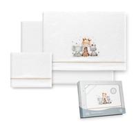 Interbaby - Set di lenzuola per carrello 40 x 80 cm, per bebè, lenzuola invernali, in corallina, modello giraffa, elefante, con lenzuolo con angoli + lenzuolo sopra + federa per cuscino