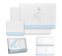 Interbaby - Set di lenzuola per lettino da 50 x 80 cm, per bambini, lenzuola invernali, in corallina, modello elefante, motivo: cuore, con lenzuolo con angoli, lenzuolo sopra e federa per cuscino
