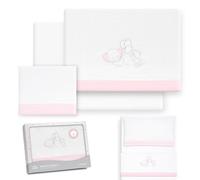 Interbaby - Set di lenzuola per lettino da 50 x 80 cm, per bambini, lenzuola invernali, in corallina, modello elefante, motivo: cuore, con lenzuolo con angoli, lenzuolo sopra e federa per cuscino